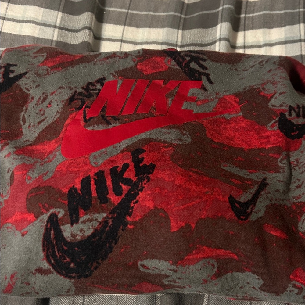 Boys Nike Red and Gray Allover Logo Pullover